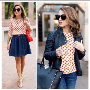 J. Crew Orange Peach Print Charley Sweater, Size Medium